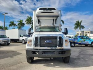 Front view New 2026 Ford F-750 with 26 foot Wabash Refrigerated box and 3500 pound liftgate